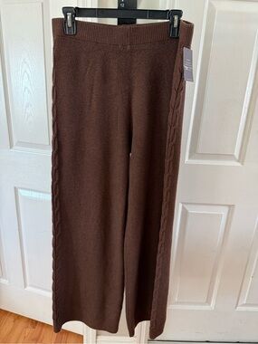 Auden Brown Cable-Trim Knit Wide-Leg Pants